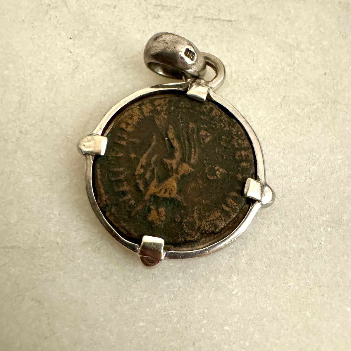 Ancient Roman coin pendant set in 9ct white gold - bespoke one off piece!