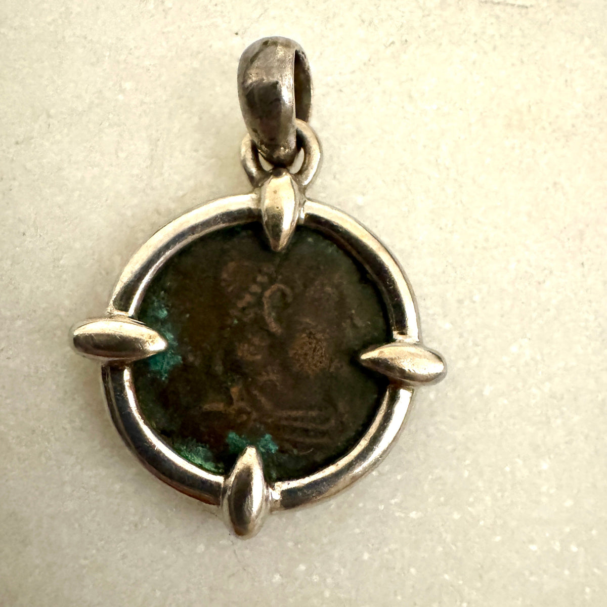Ancient Roman coin pendant set in 9ct white gold - bespoke one off piece!