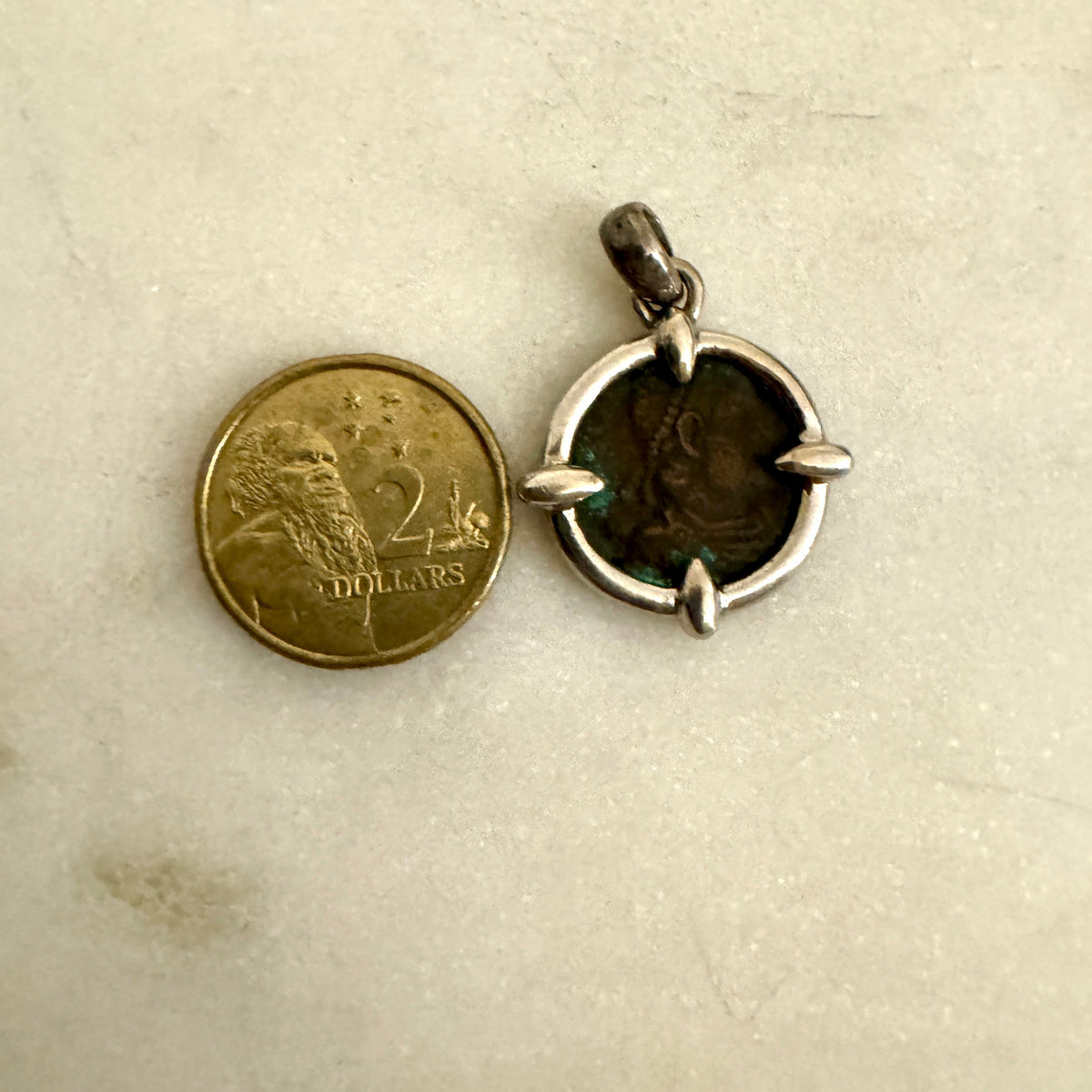 Ancient Roman coin pendant set in 9ct white gold - bespoke one off piece!