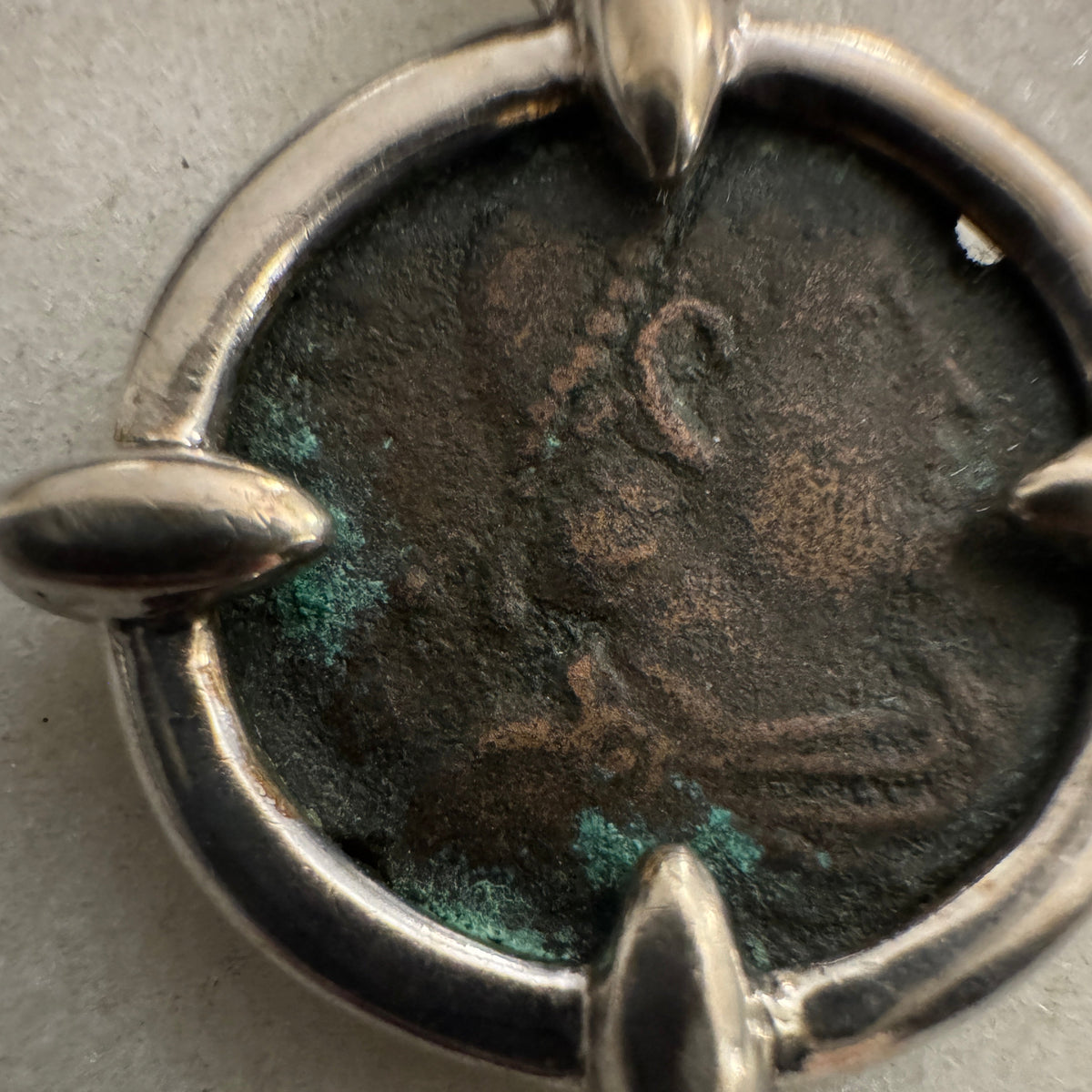 Ancient Roman coin pendant set in 9ct white gold - bespoke one off piece!