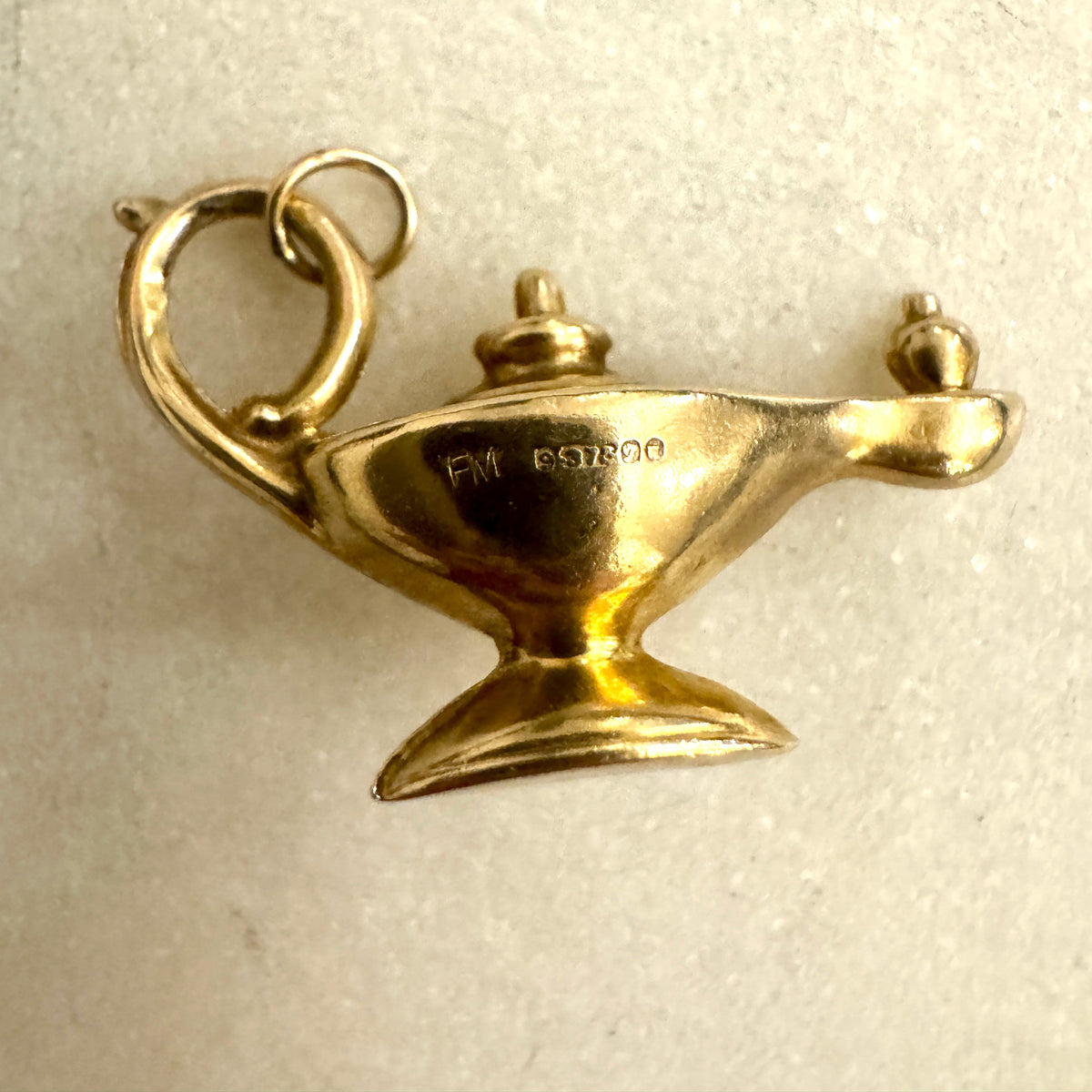 Vintage UK hallmarked Fred Manshaw lucky Genie pendant