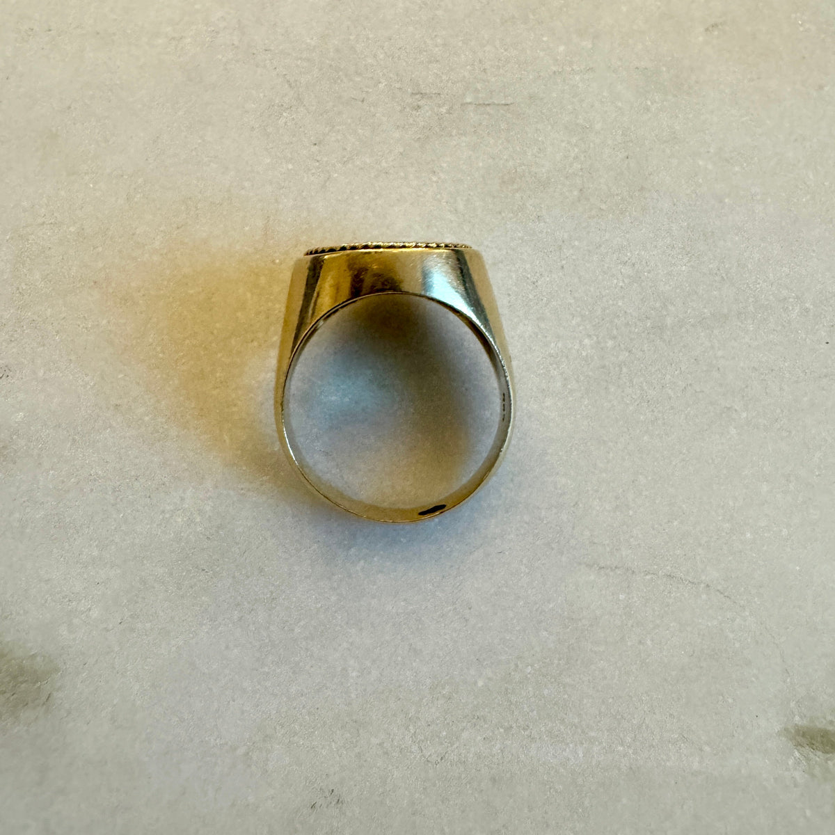 Vintage 14ct gold high profile ancient coin ring (all gold) Size P3/4
