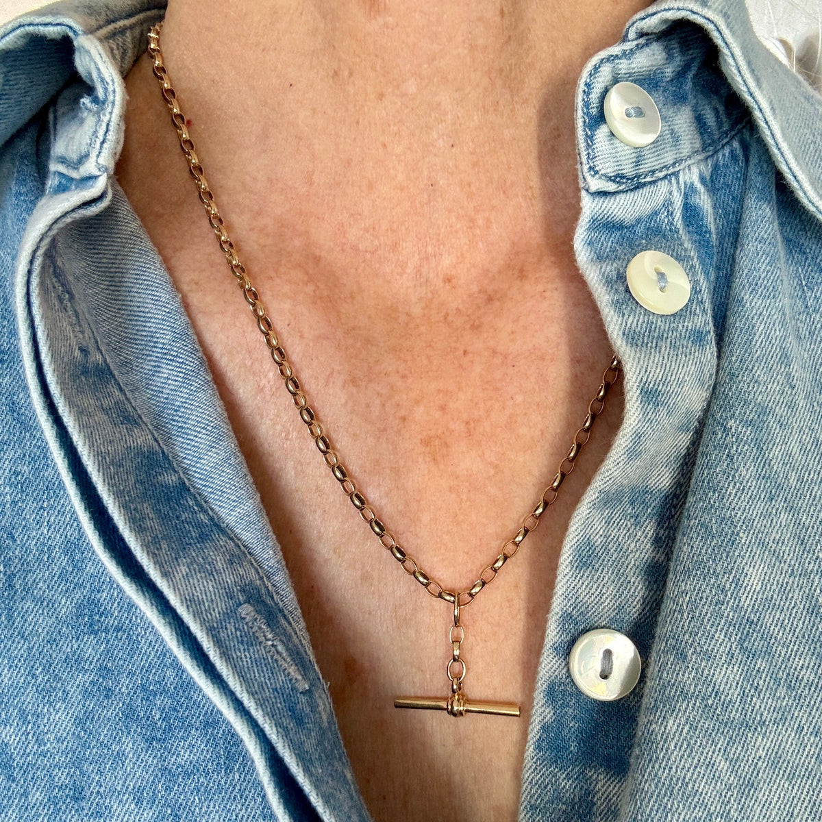 Vintage 9ct belcher necklace with detachable T-bar AND dog clip!
