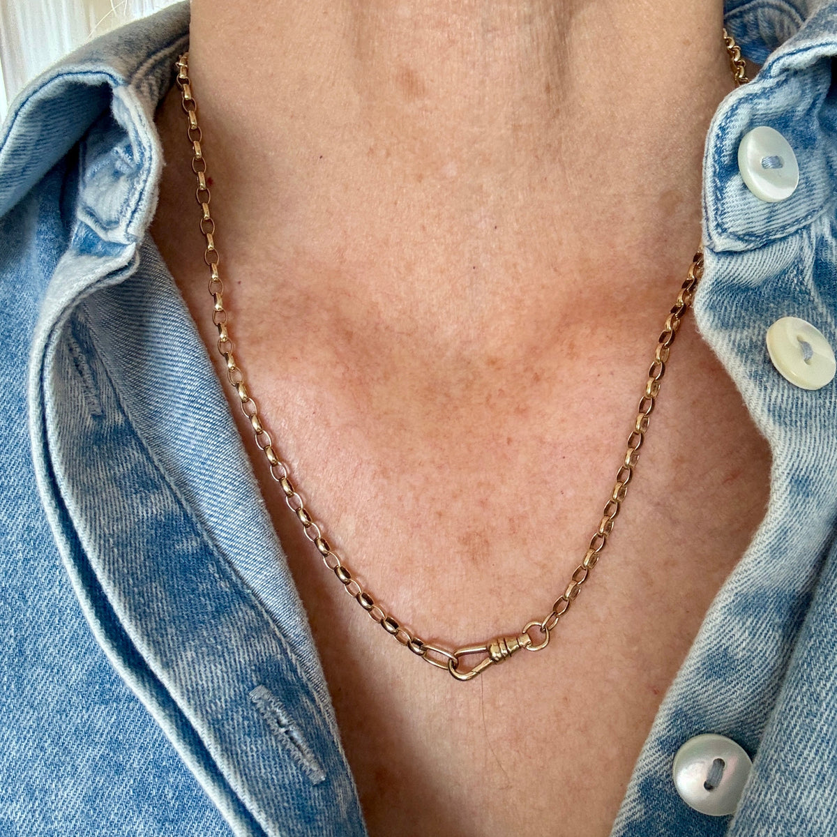Vintage 9ct belcher necklace with detachable T-bar AND dog clip!