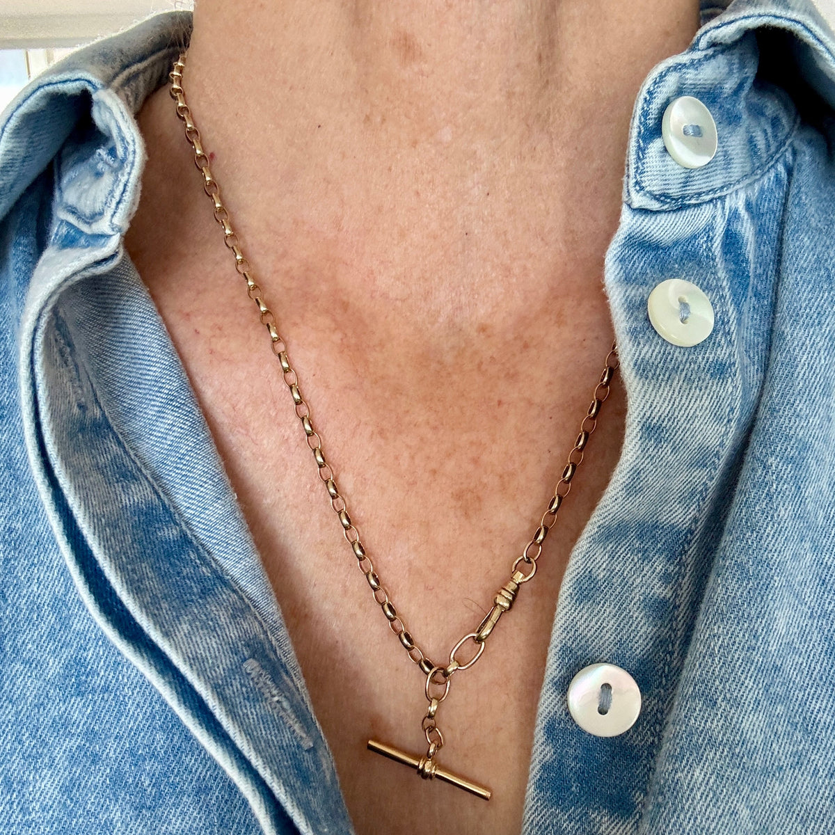 Vintage 9ct belcher necklace with detachable T-bar AND dog clip!
