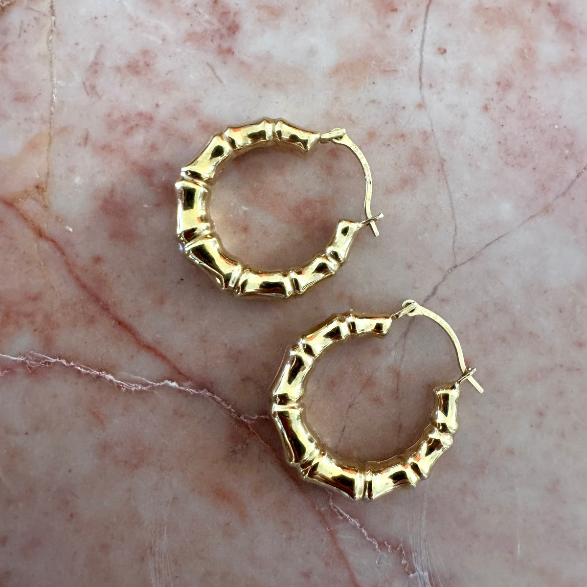 Vintage 9ct gold UnoAerre medium bamboo hoops  - RARE