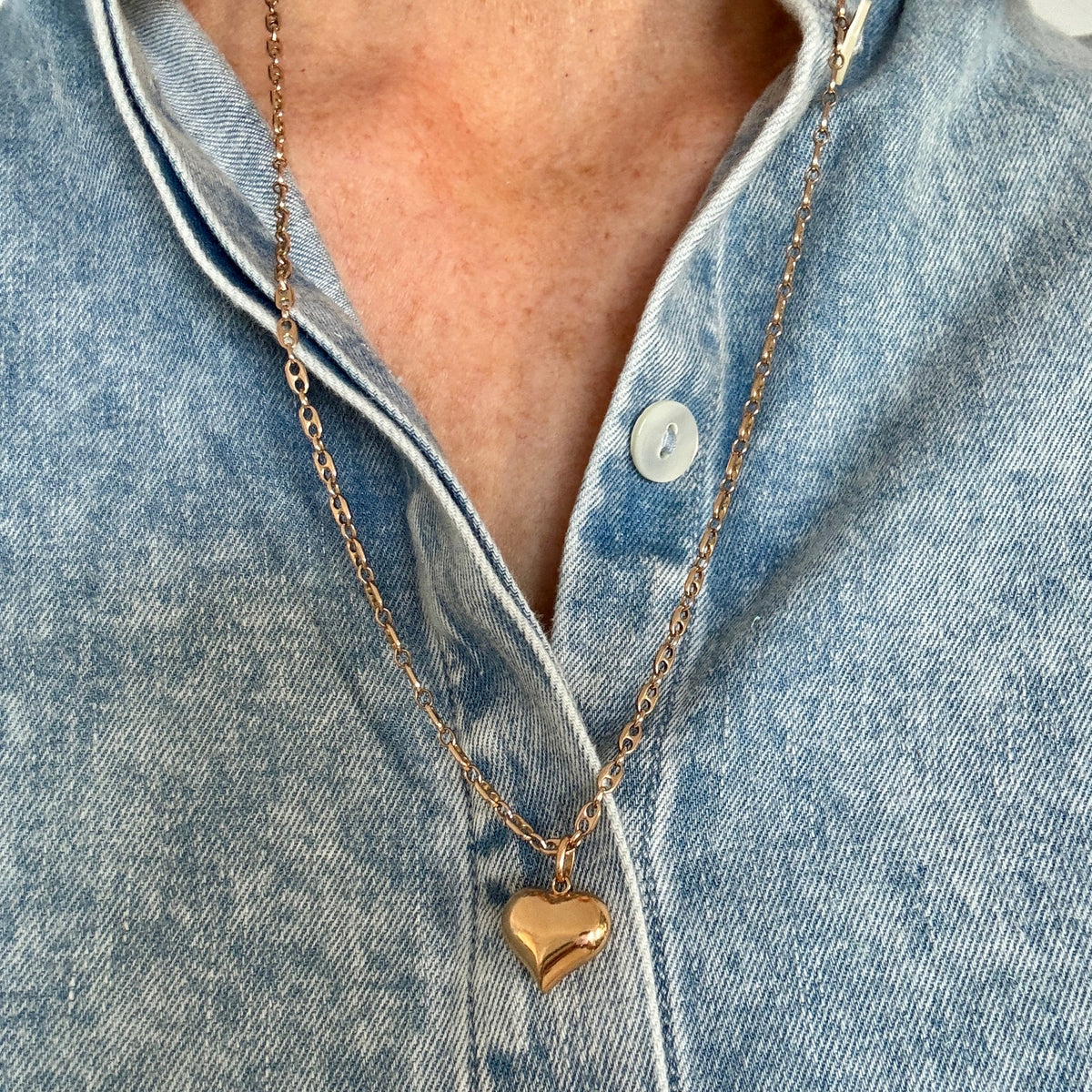 9ct puffy heart in 'old gold' rich tones - the perfect pendant
