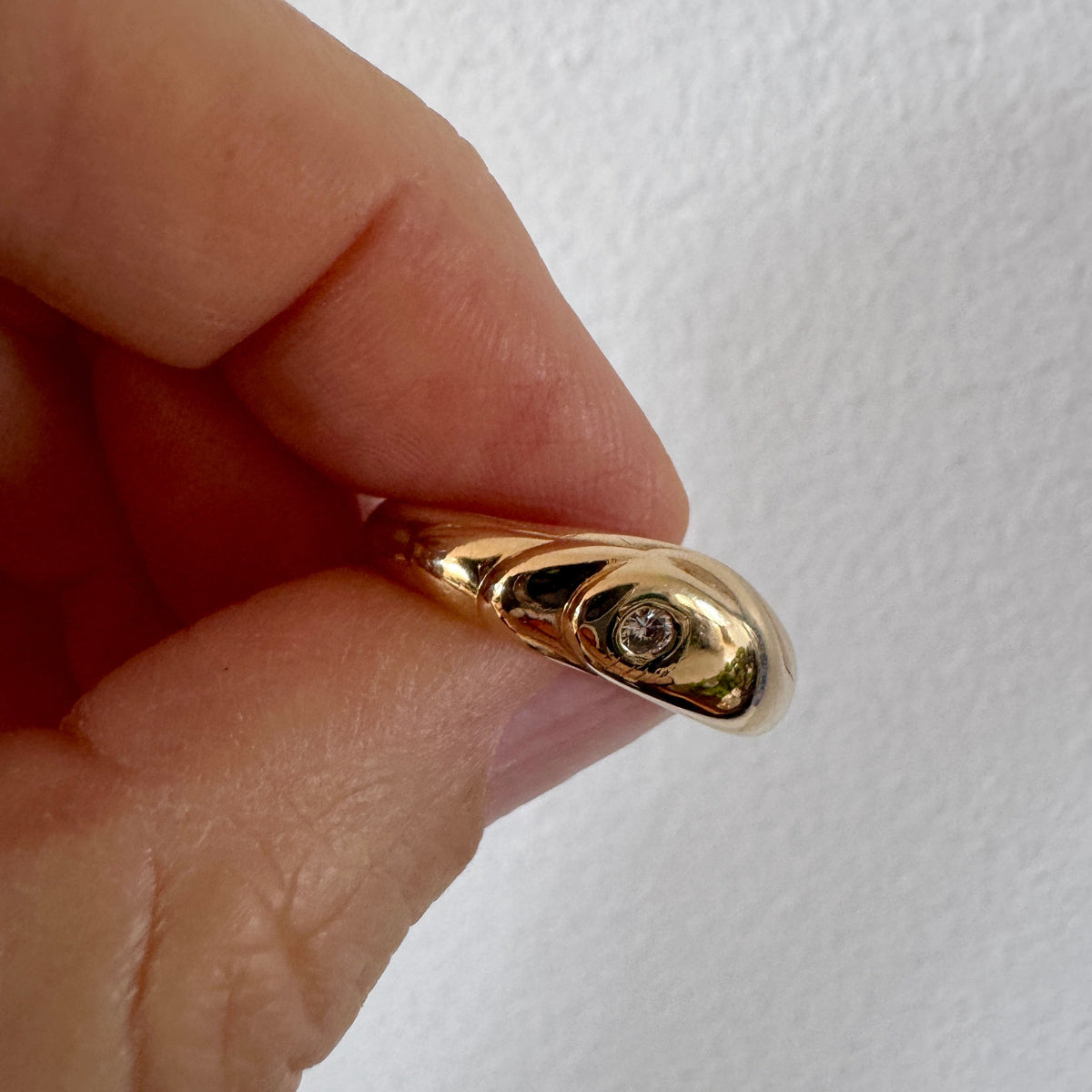 Vintage 9ct croissant inspired scultpural ring with diamond Size U