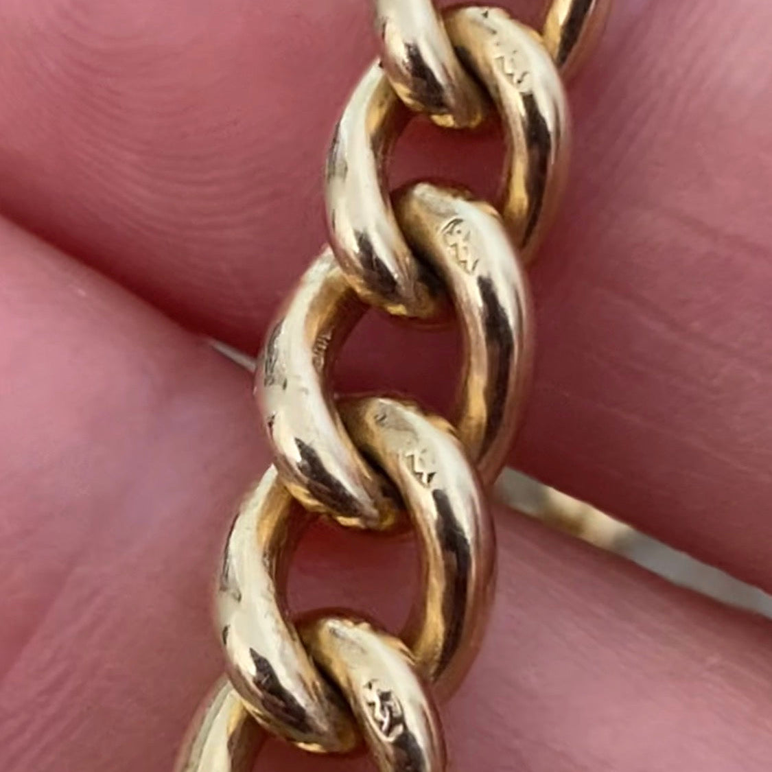 SOLD  Antique 9ct curb link graduated albert chain - super buttery!