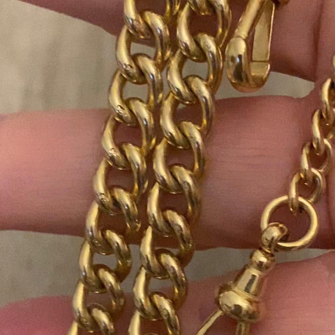 SOLD  Antique 9ct curb link graduated albert chain - super buttery!