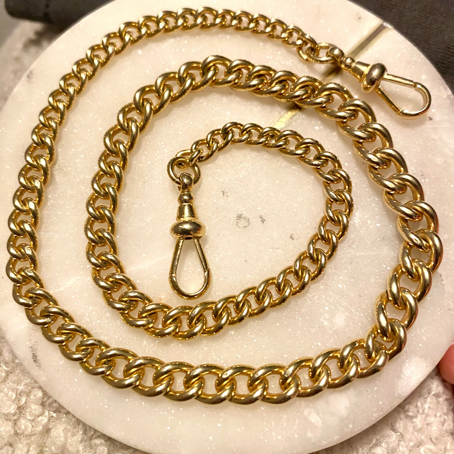 SOLD  Antique 9ct curb link graduated albert chain - super buttery!