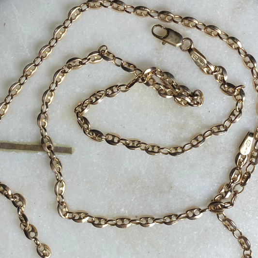 Vintage 9ct 'old gold' colour UnoAErre mini hollow puffy link chain - RARE