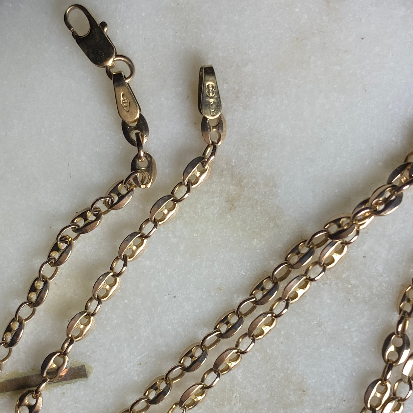 Vintage 9ct 'old gold' colour UnoAErre mini hollow puffy link chain - RARE