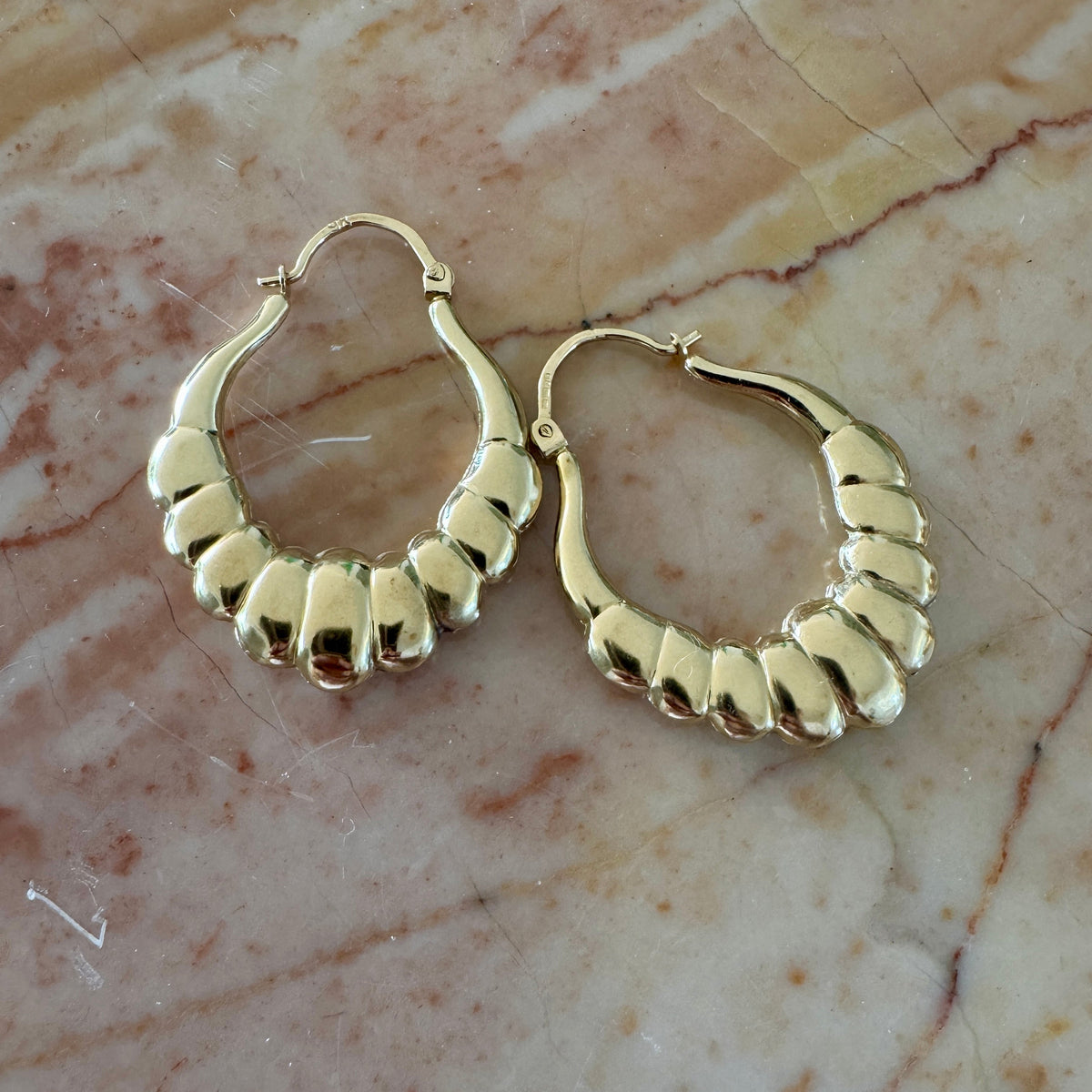 Vintage 9ct croissant style hoops with a full set of British hallmarks