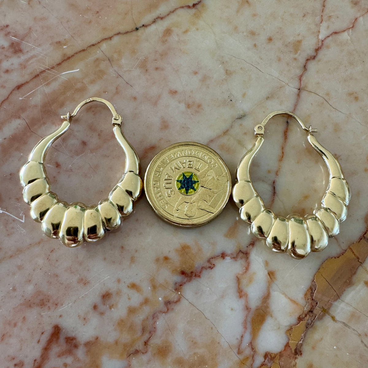 Vintage 9ct croissant style hoops with a full set of British hallmarks