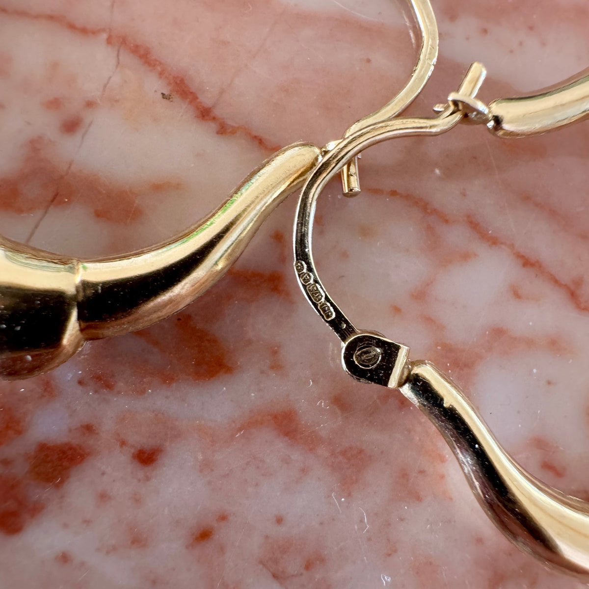 Vintage 9ct croissant style hoops with a full set of British hallmarks