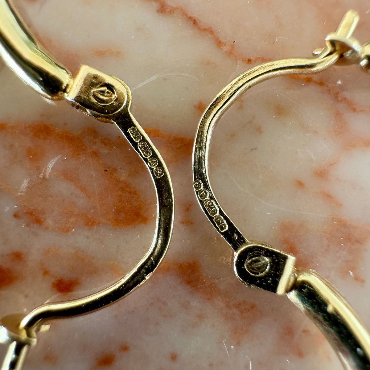 Vintage 9ct croissant style hoops with a full set of British hallmarks