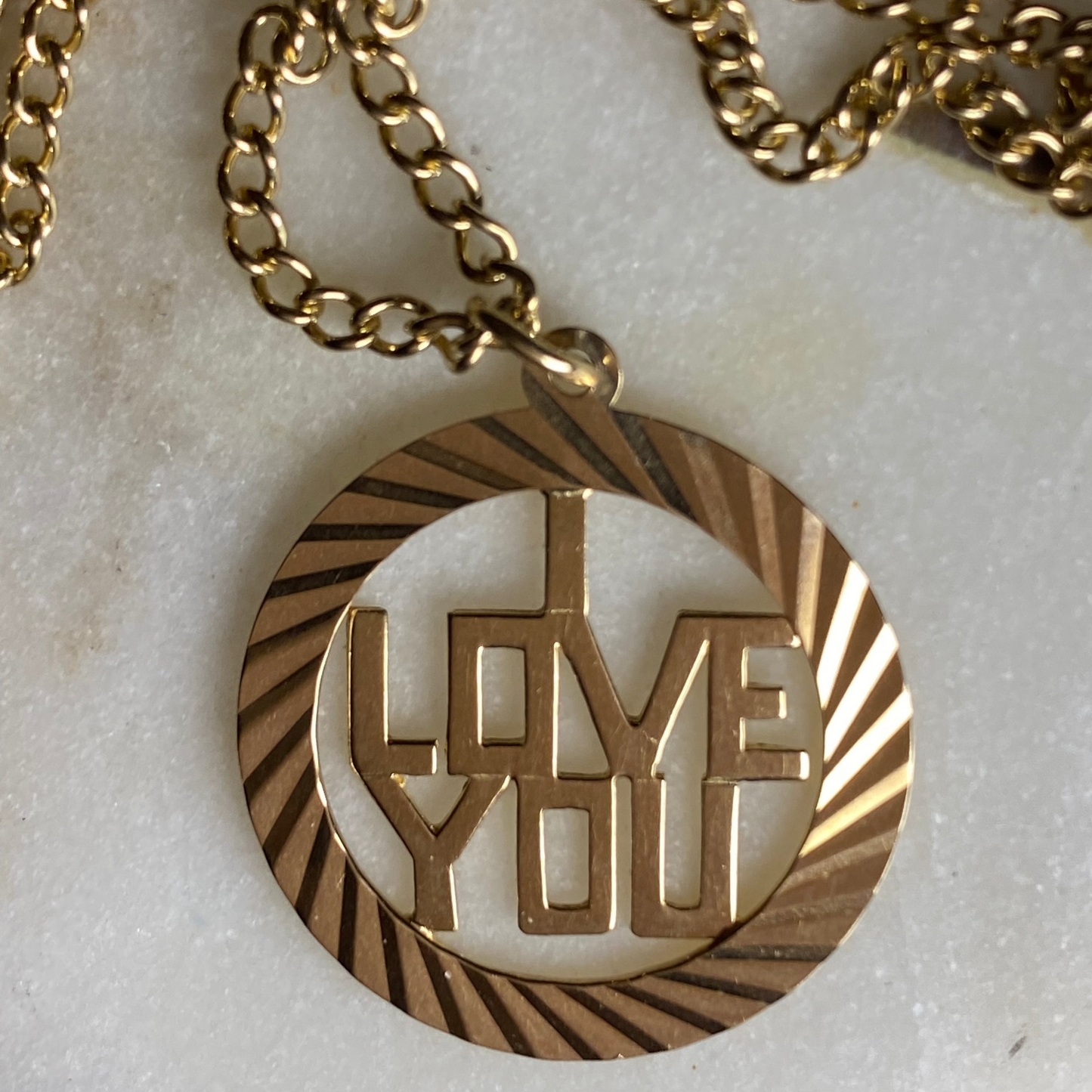 Vintage 9ct I Love You pendant on curb chain