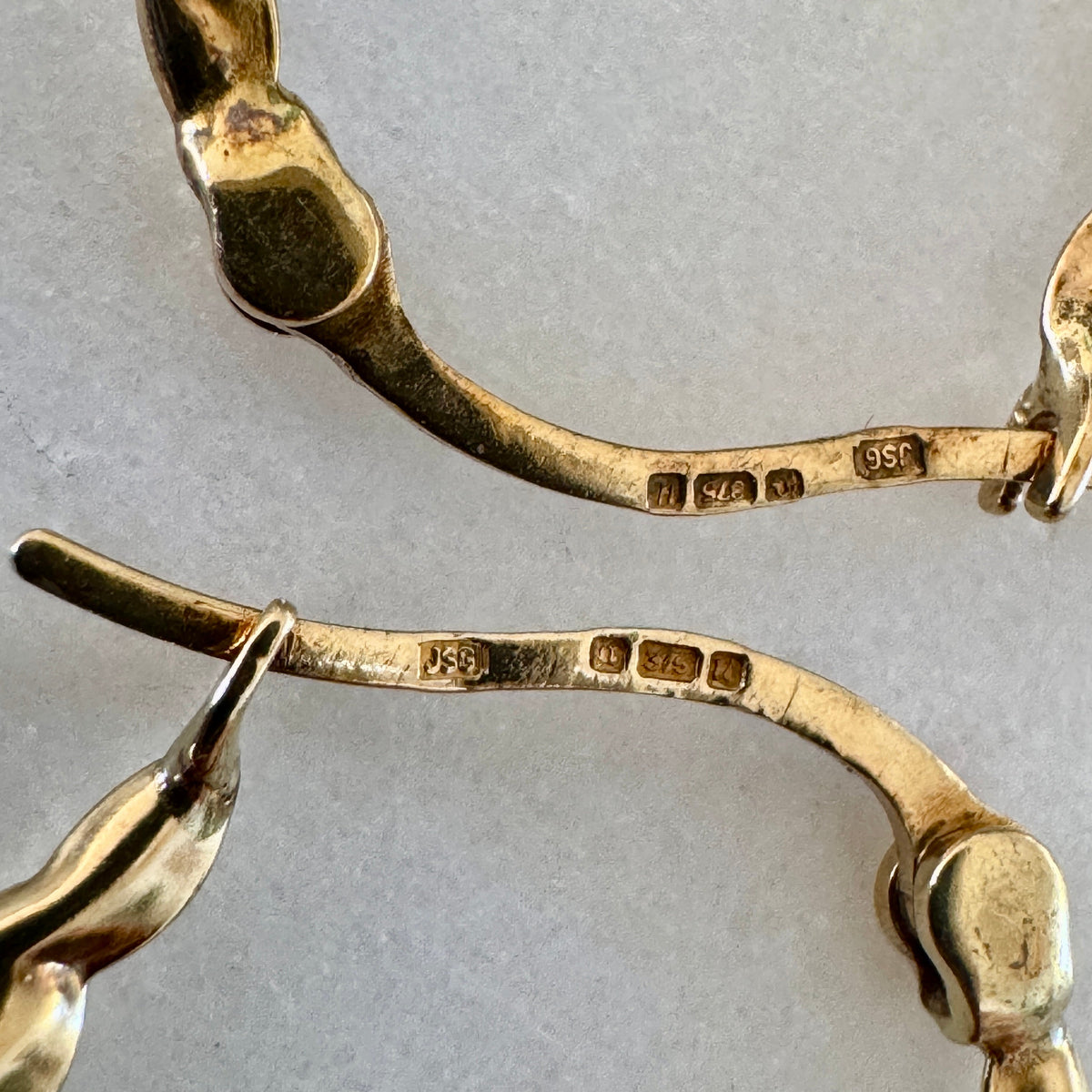 Vintage 9ct large croissant hoops with UK hallmarks - stunning patina!