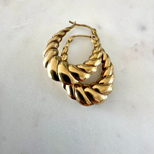 Vintage 9ct large croissant hoops with UK hallmarks - stunning patina!