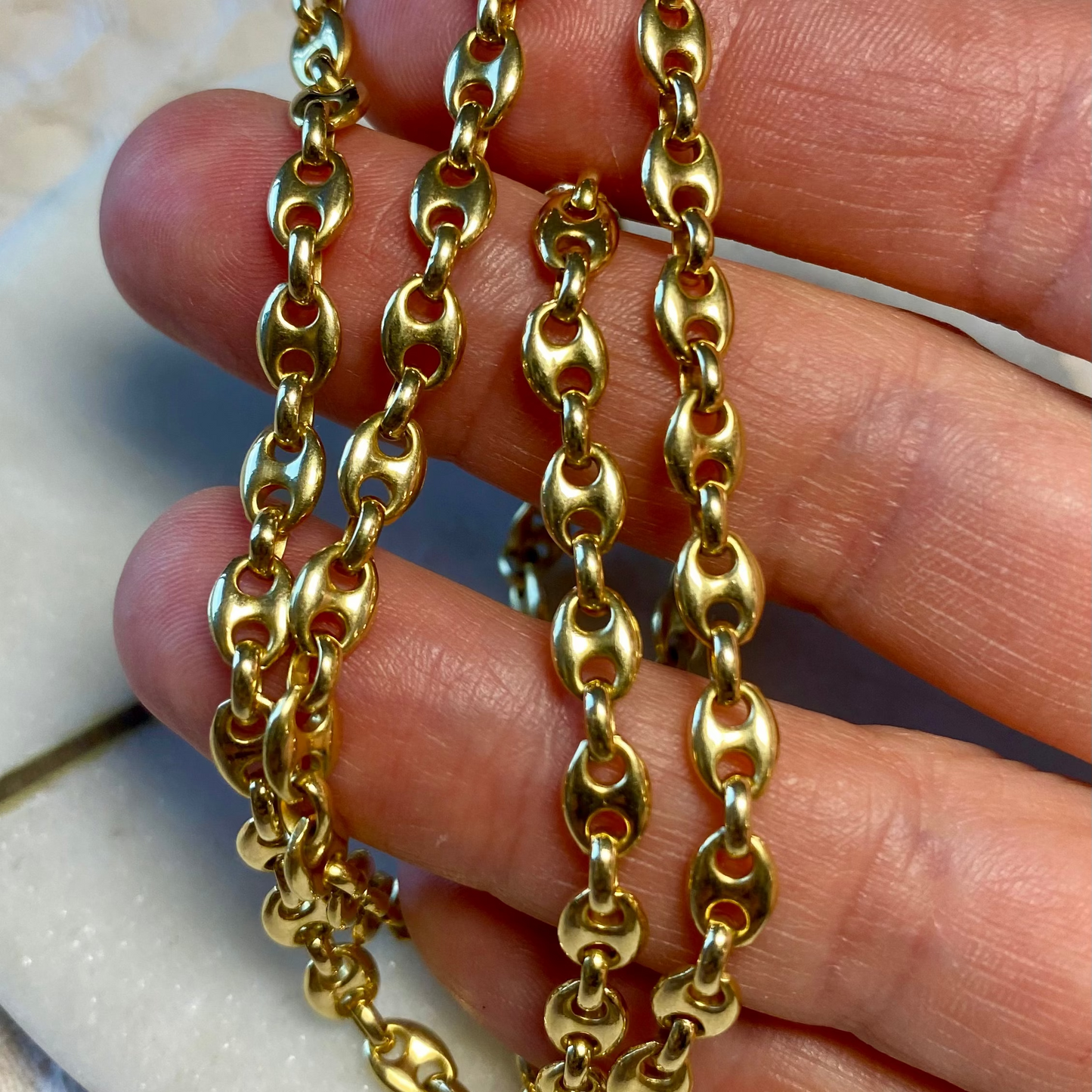 Heavy vintage 18ct Italian puffy mariner link chain - RARE