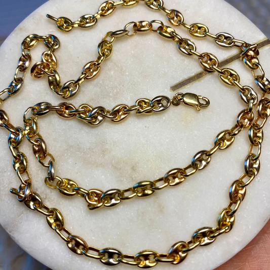 SUPER RARE!! 18ct TRI-COLOUR puffy mariner link chain