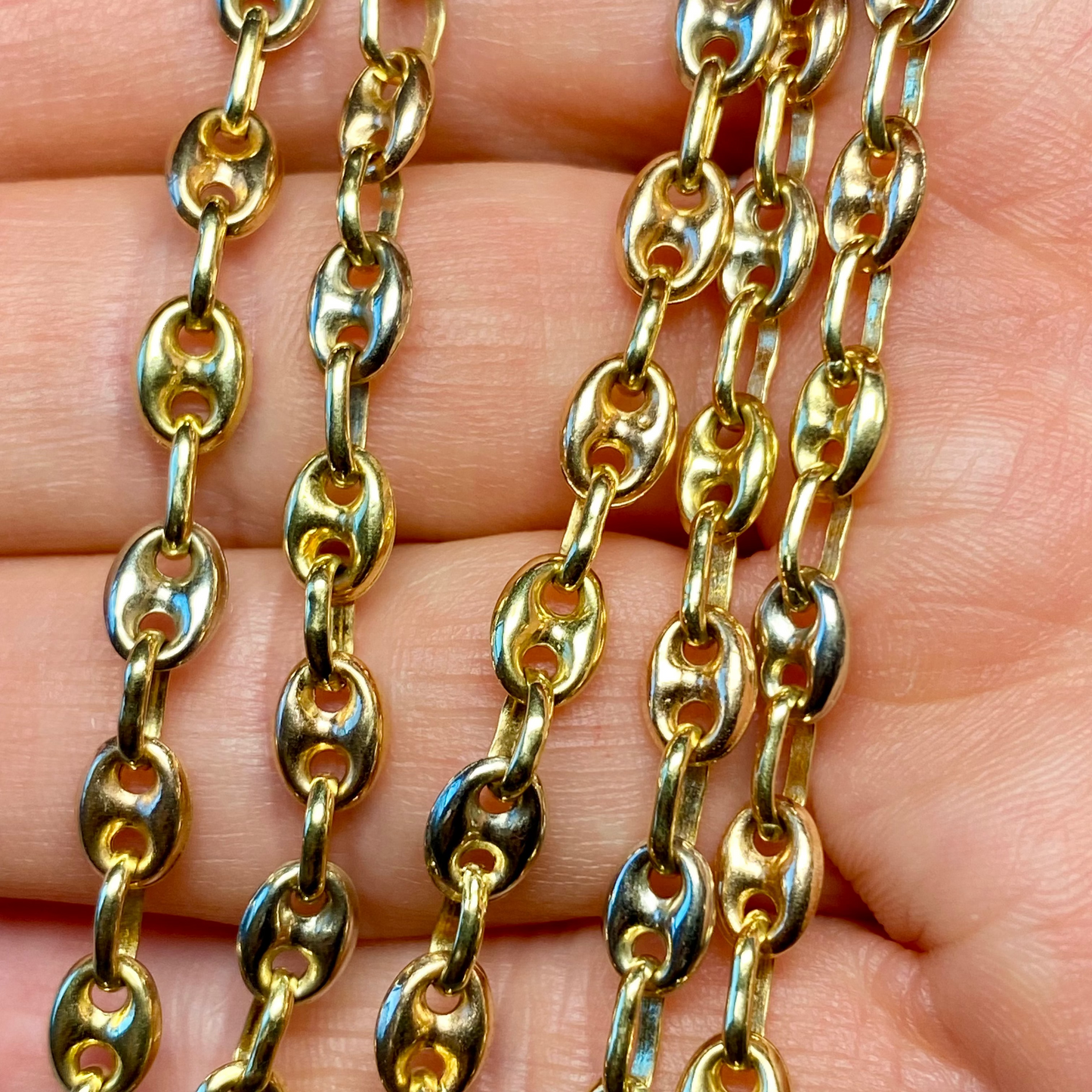 SUPER RARE!! 18ct TRI-COLOUR puffy mariner link chain