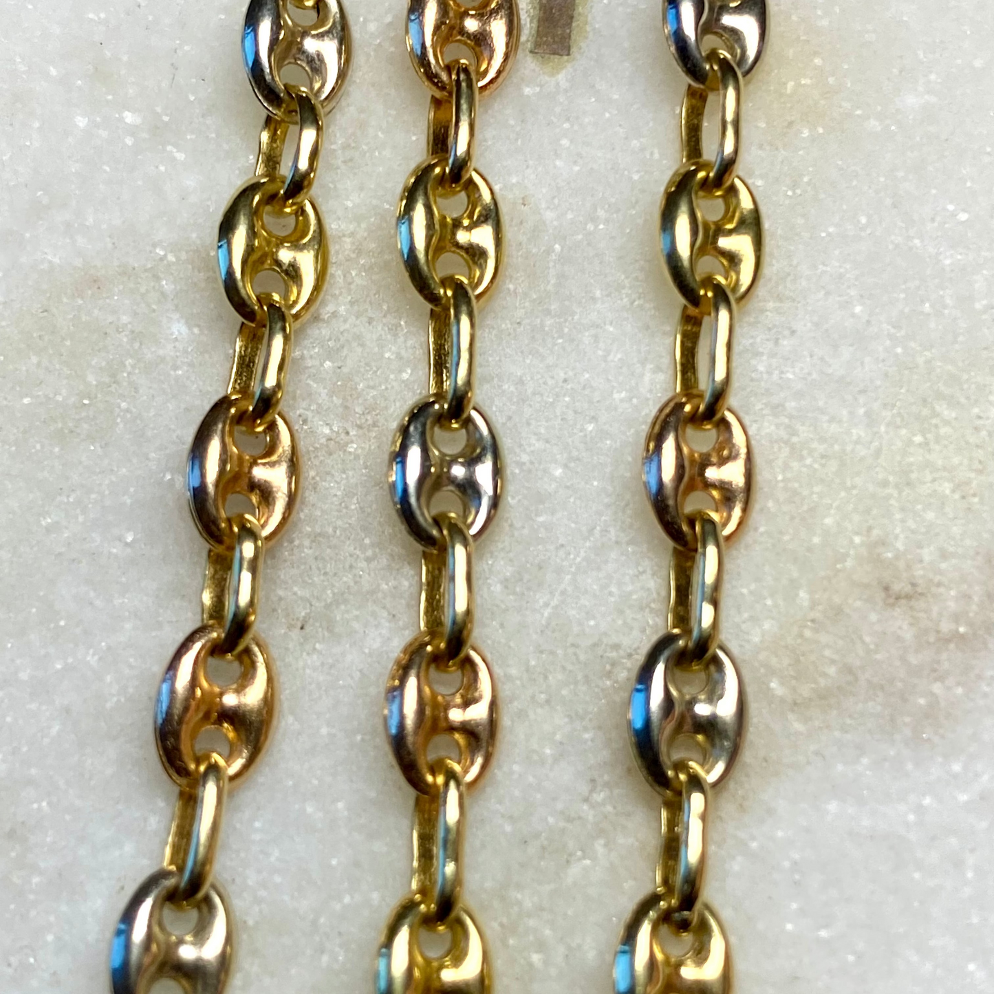 SUPER RARE!! 18ct TRI-COLOUR puffy mariner link chain