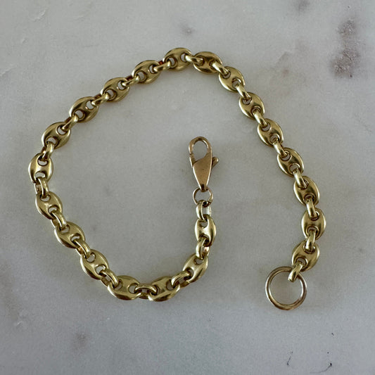 Solid 14ct gold puffy link bracelet with large 9ct O ring for charms