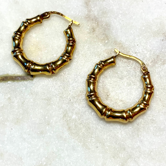 NEW IN - RARE! Vintage Unoaerre bamboo large 9ct gold hoops!