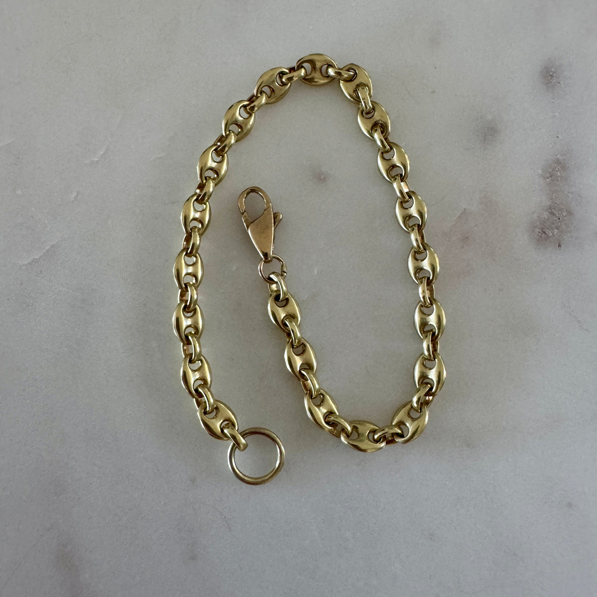 Solid 14ct gold puffy link bracelet with large 9ct O ring for charms