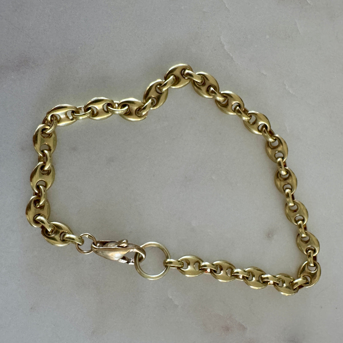 Solid 14ct gold puffy link bracelet with large 9ct O ring for charms