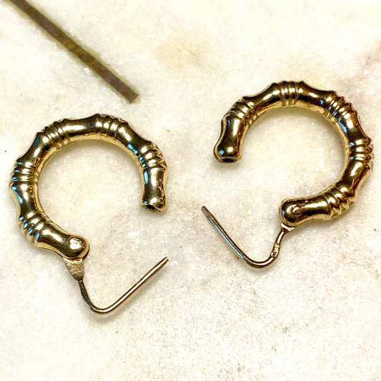 Vintage 9ct gold bamboo hoop earrings