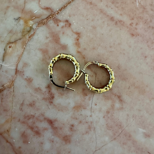 Vintage Unoaerre 9ct bamboo hoops - MINI and RARE