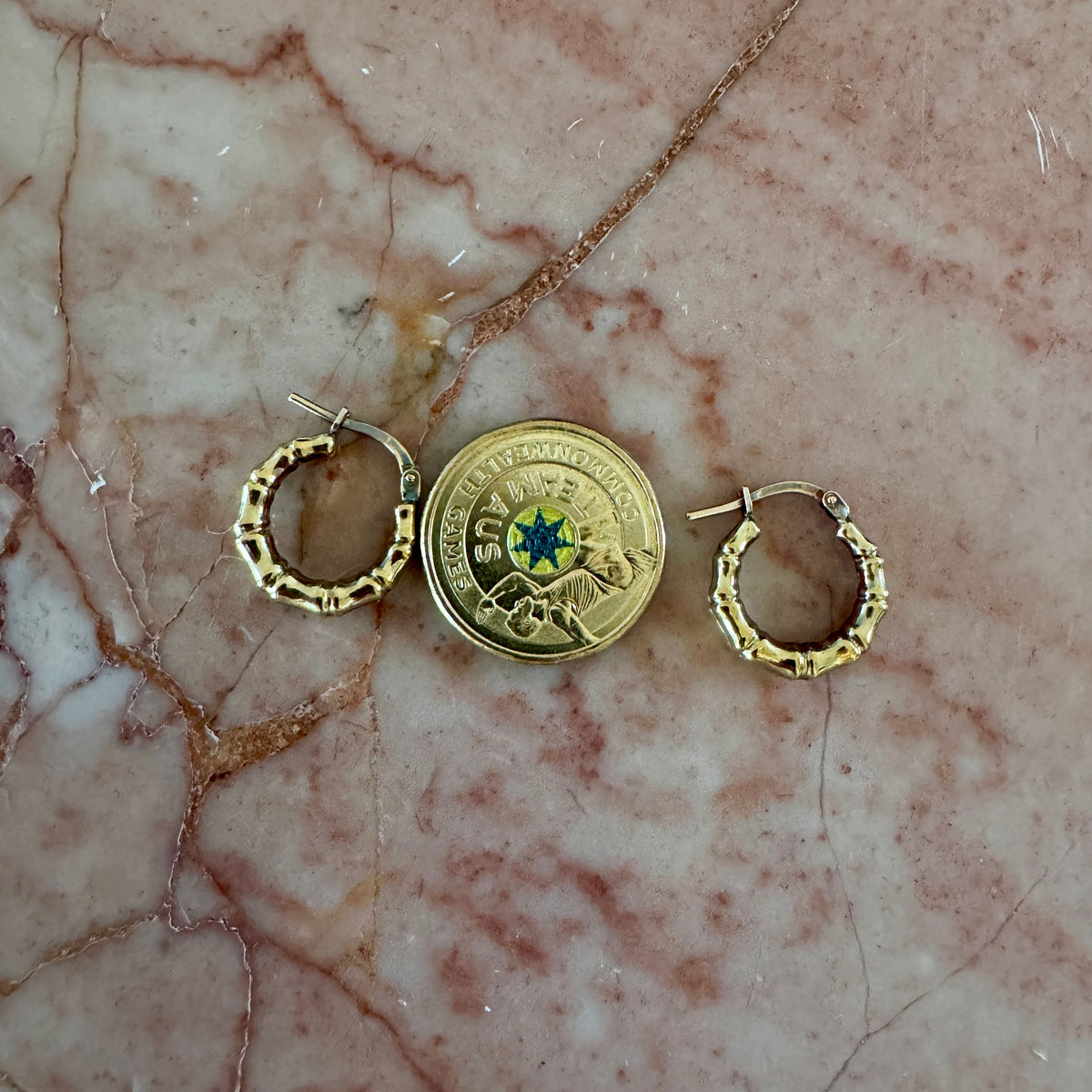 Vintage Unoaerre 9ct bamboo hoops - MINI and RARE