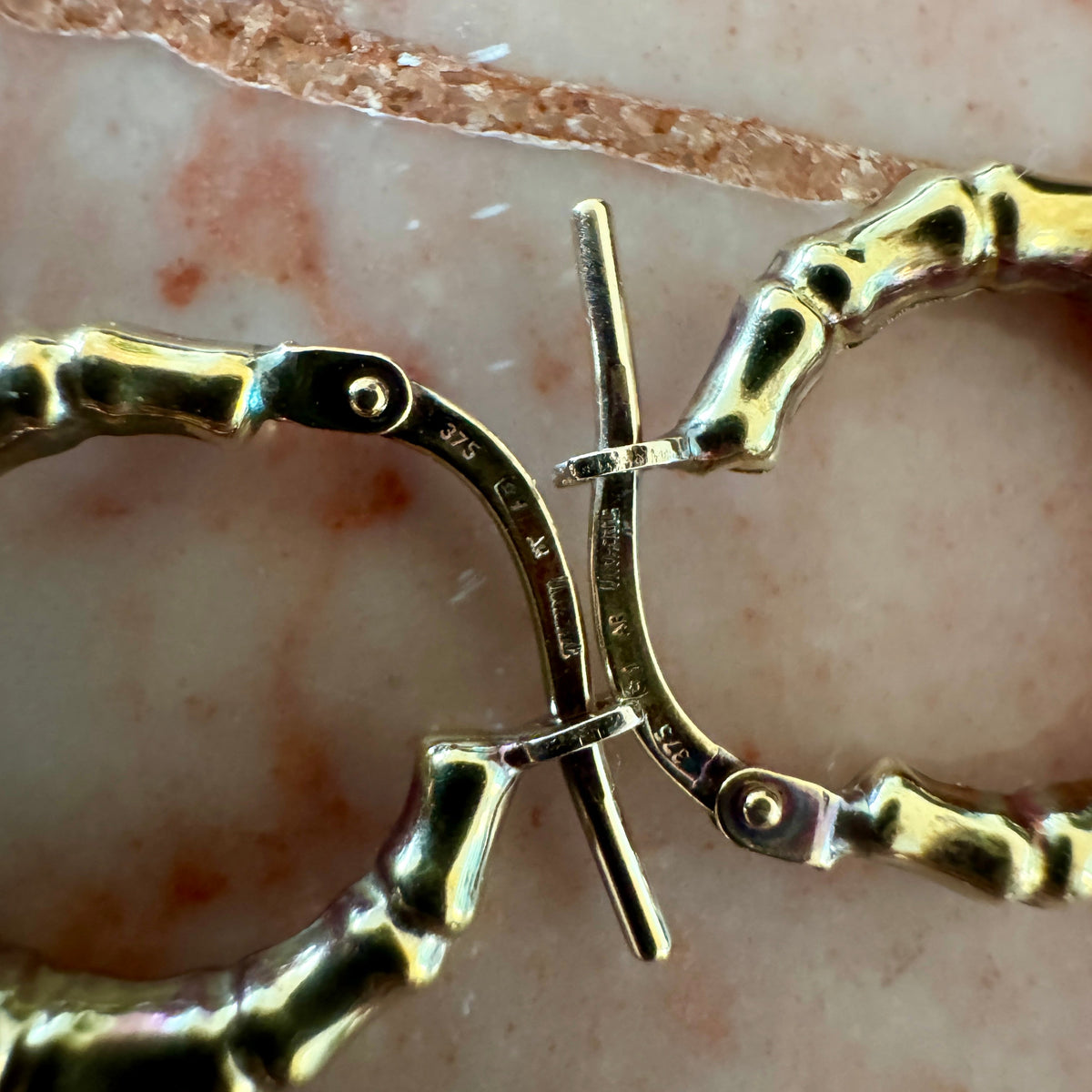 Vintage Unoaerre 9ct bamboo hoops - MINI and RARE