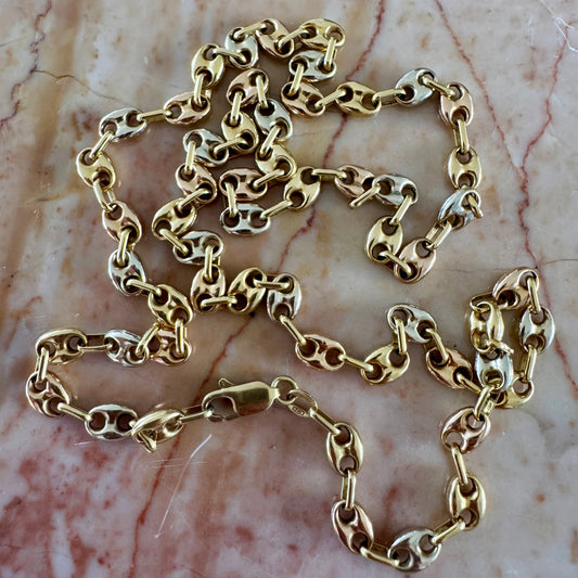 NEW! Vintage Italian 18ct Tri-colour puffy link necklace - RARE