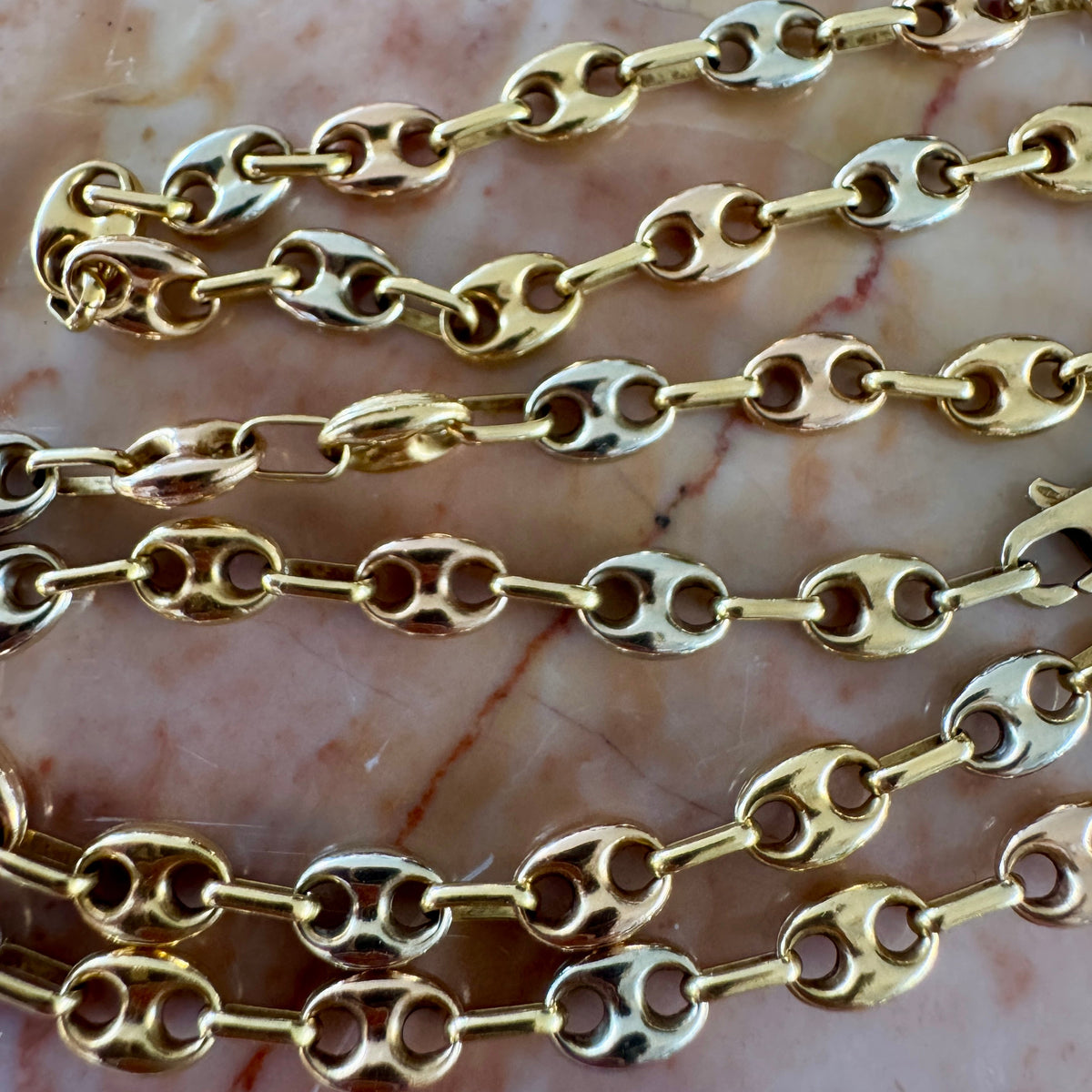 NEW! Vintage Italian 18ct Tri-colour puffy link necklace - RARE