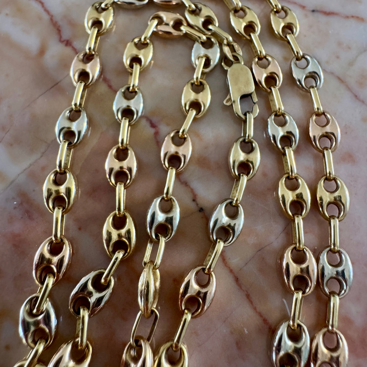 NEW! Vintage Italian 18ct Tri-colour puffy link necklace - RARE