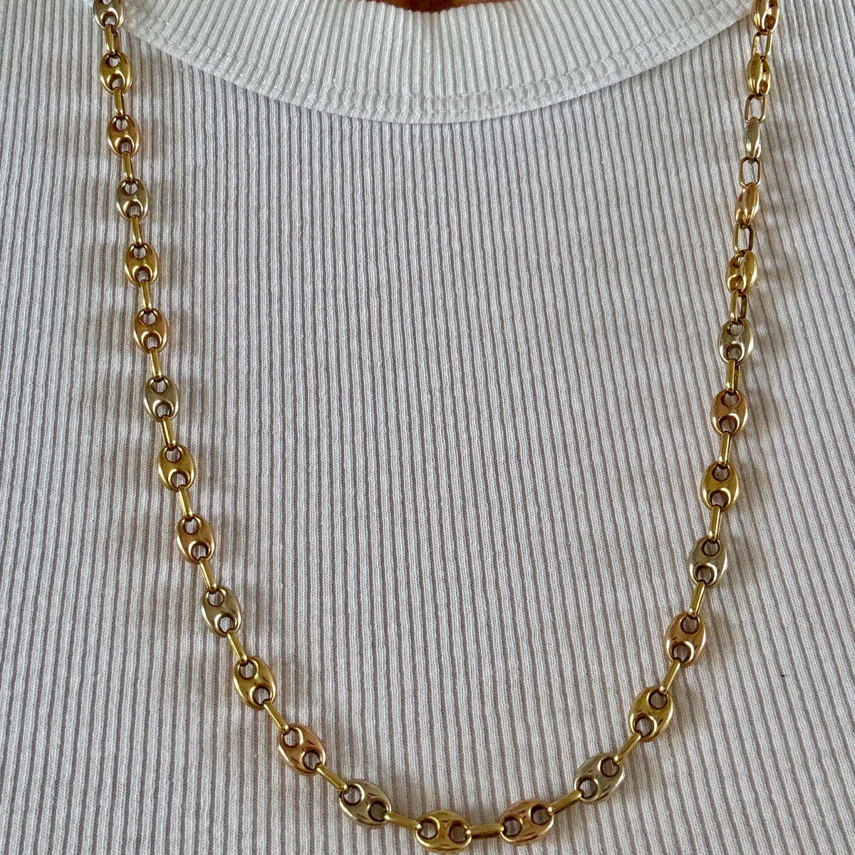NEW! Vintage Italian 18ct Tri-colour puffy link necklace - RARE