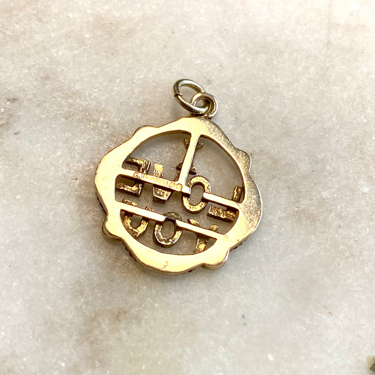 Vintage 9ct gold I Love You nautical pendant - RARE