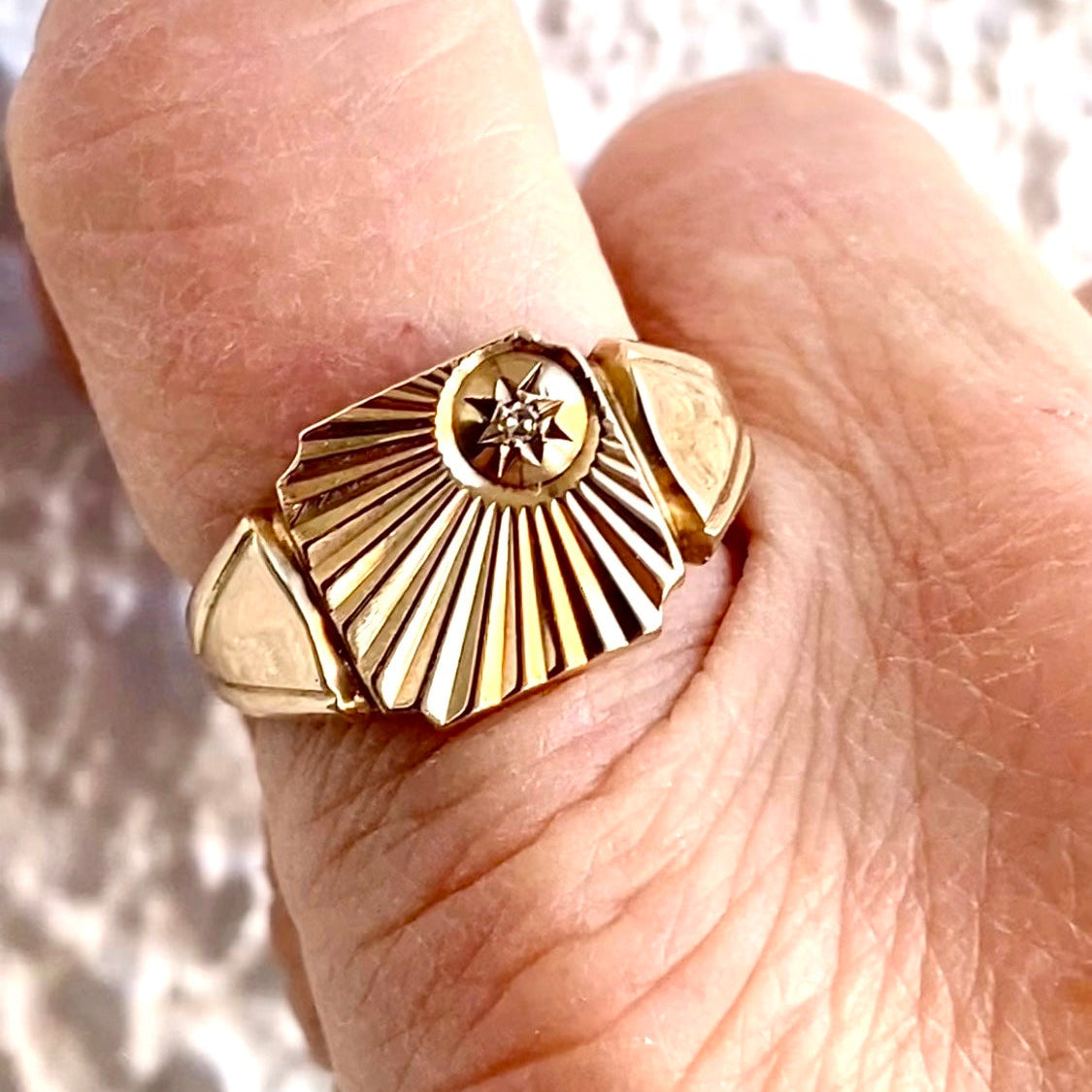 SOLD  Stunning 9ct gold signet ring with diamond feature