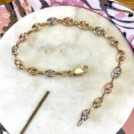 SOLD! RARE!!! Vintage 18ct Tri-Colour puffy mariner link bracelet!
