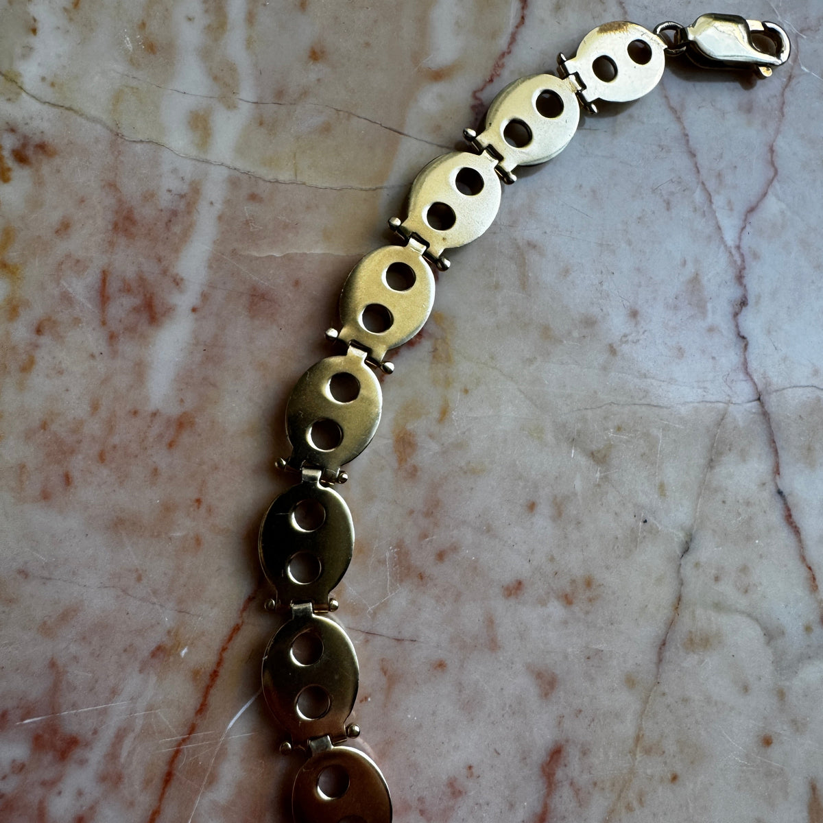Vintage 9ct puffy link tri-colour hinged bracelet! Mix your metals!!!!