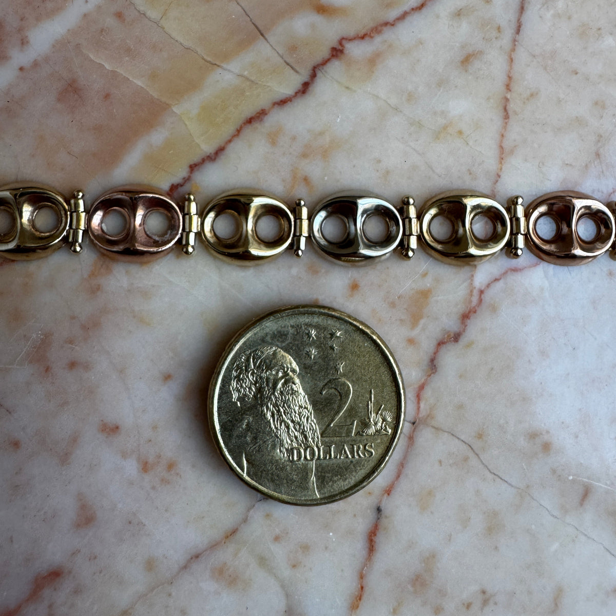 Vintage 9ct puffy link tri-colour hinged bracelet! Mix your metals!!!!