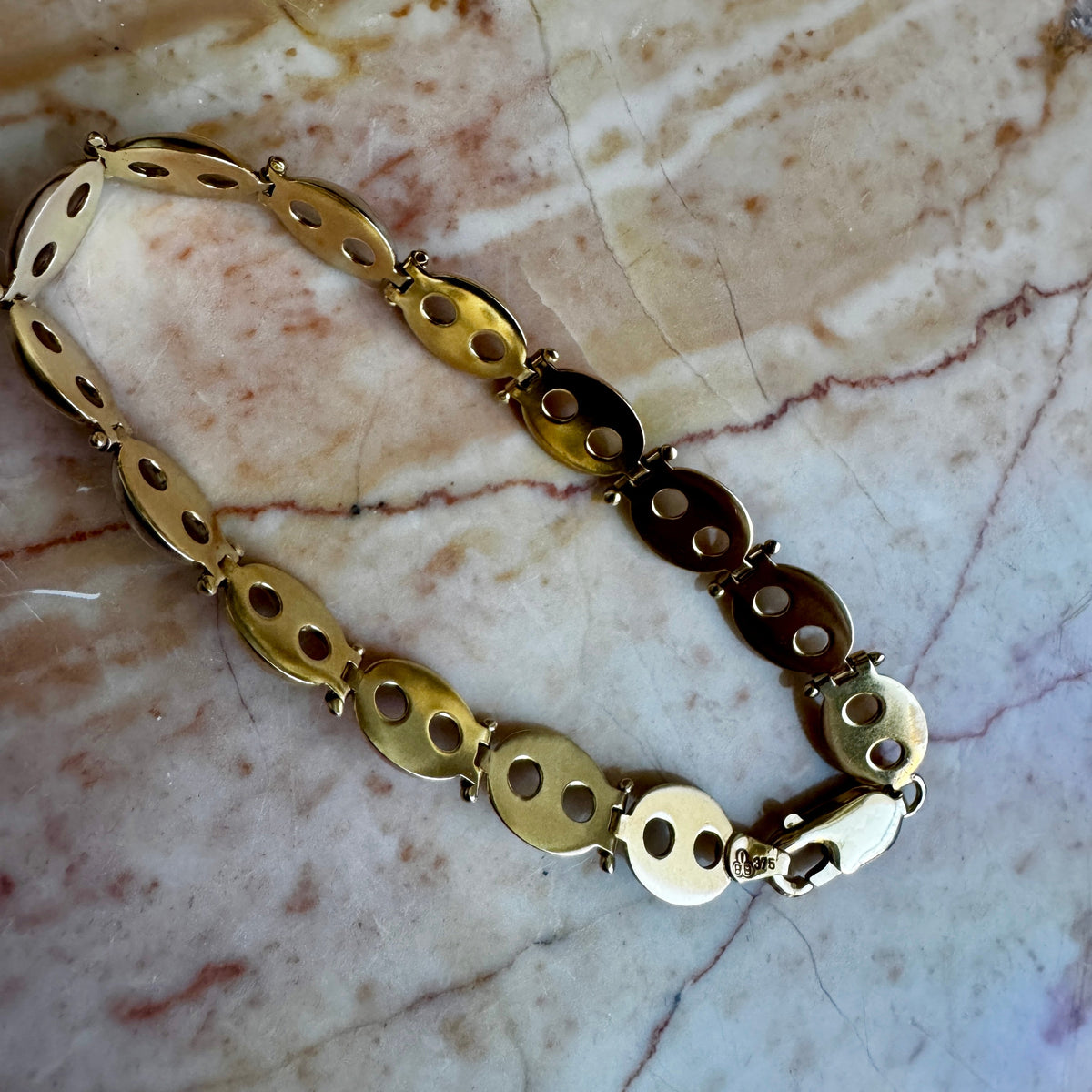 Vintage 9ct puffy link tri-colour hinged bracelet! Mix your metals!!!!