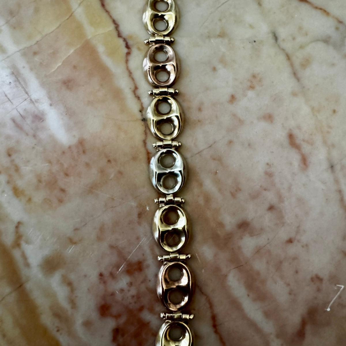 Vintage 9ct puffy link tri-colour hinged bracelet! Mix your metals!!!!