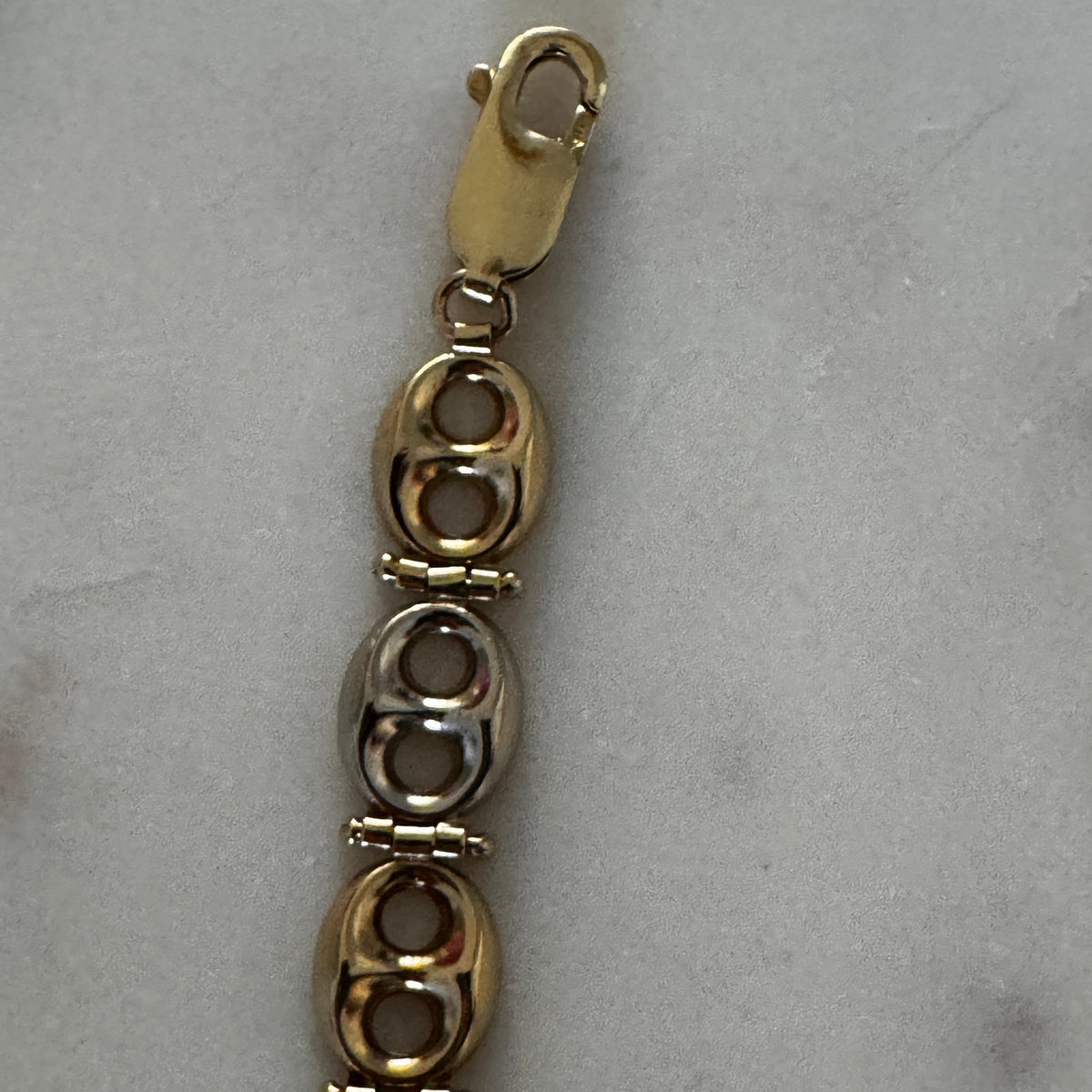 Vintage 9ct puffy link tri-colour hinged bracelet! Mix your metals!!!!
