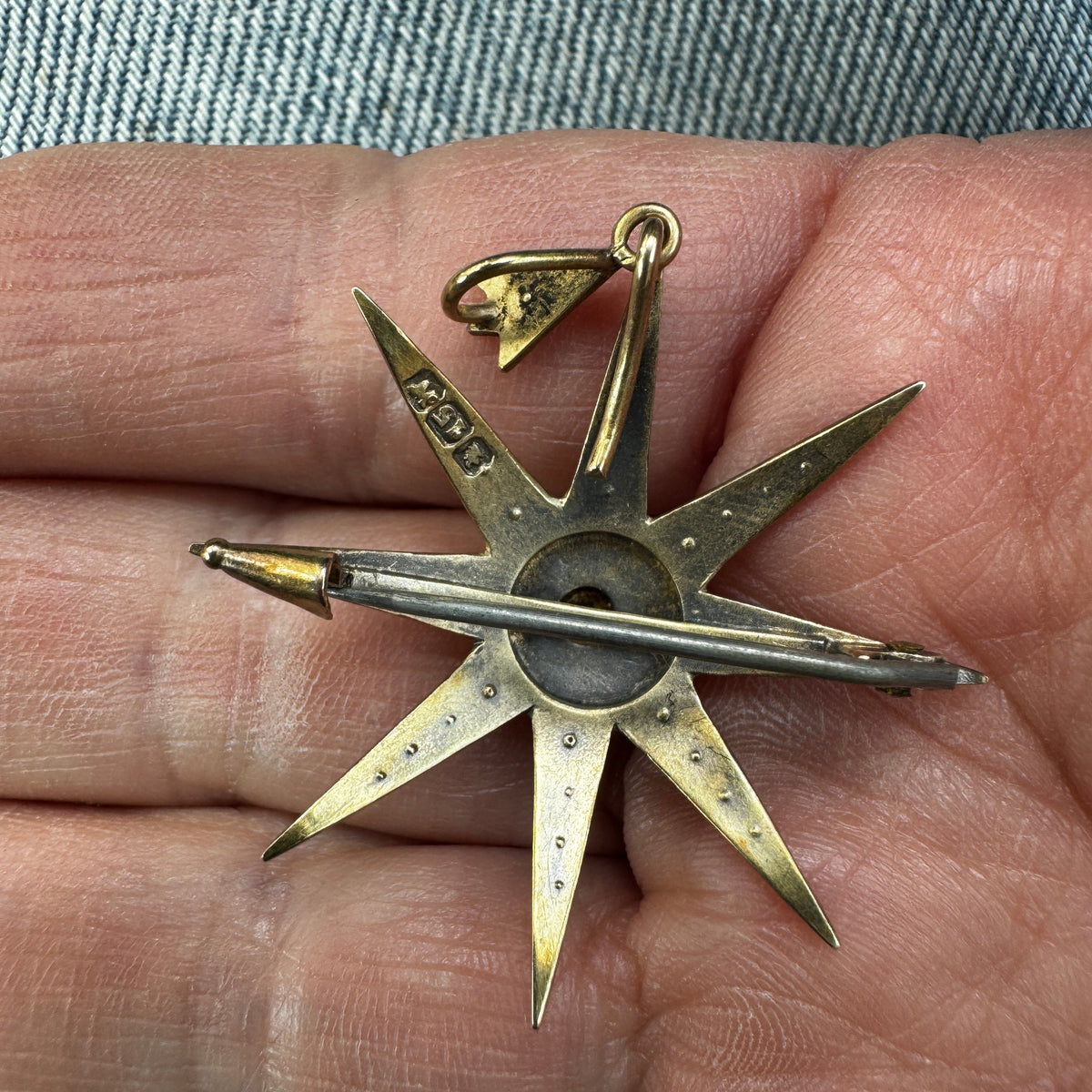 15ct seed pearl starburst pendant/brooch - Australian made over 120 years ago! Collectors piece.