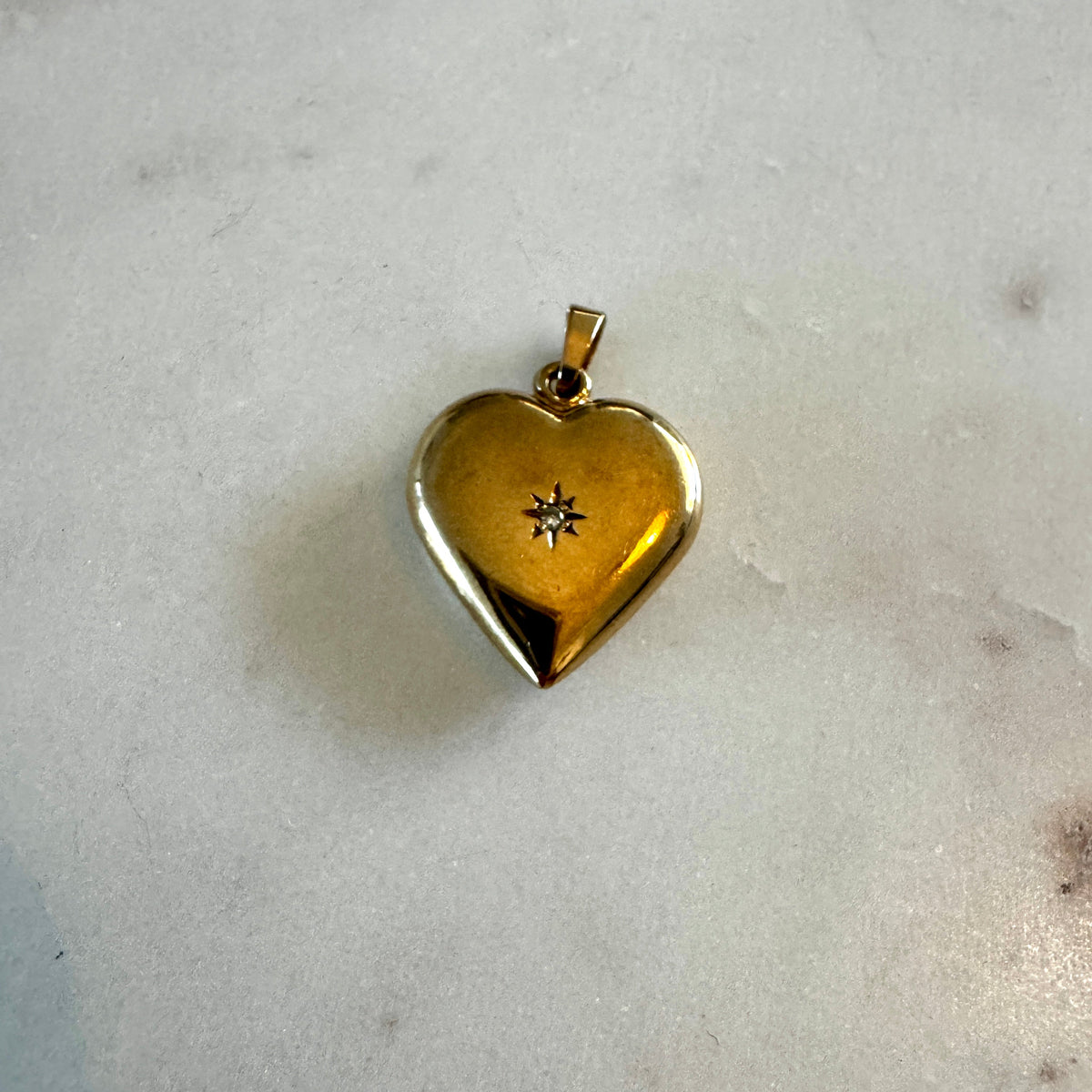 Big 9ct SOLID puffy heart with diamond! Heavy!!
